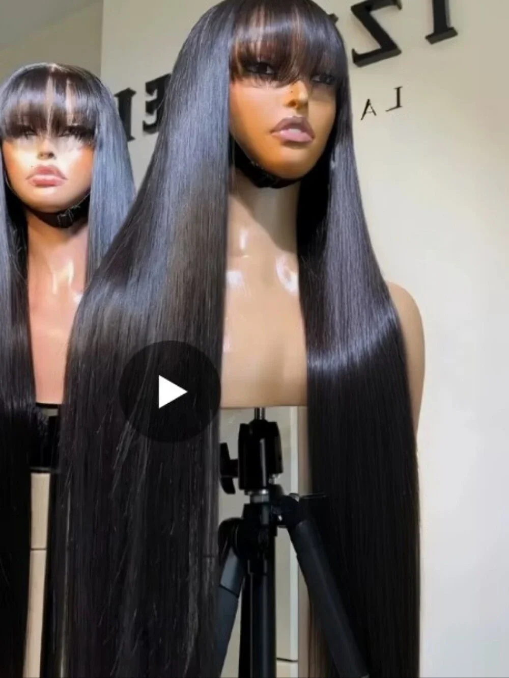 Bone Straight Buss Down Human Hair Blended Wig with Bangs - Black🖤🍓🩷